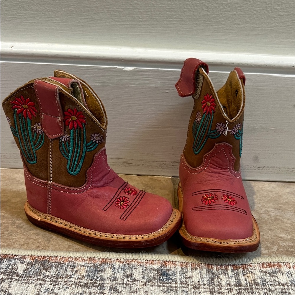Roper Kids Cactus Embroidered Boots - Red and Brown